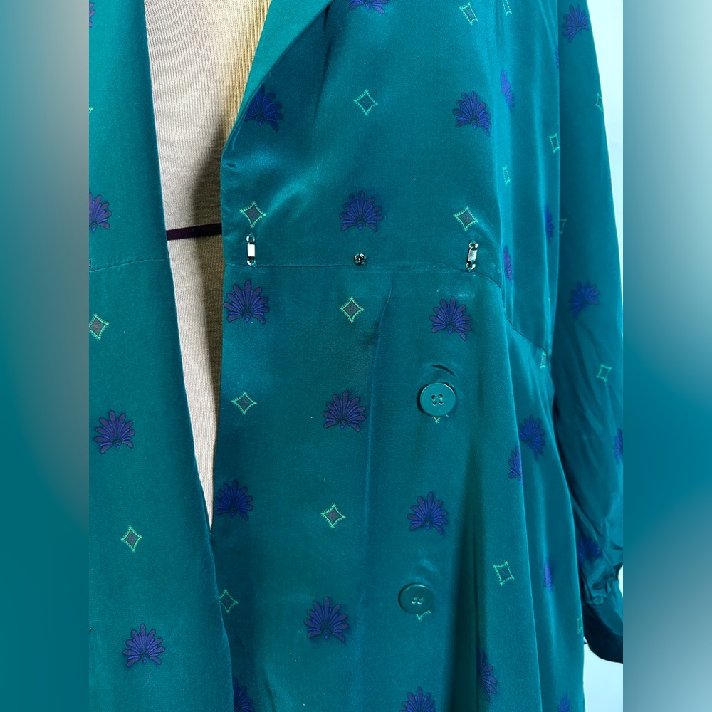 Vintage 80s/90s Liz Claiborne 100% Silk Dark Green Print Midi/Maxi Dress Size 8 - Picture 11 of 16